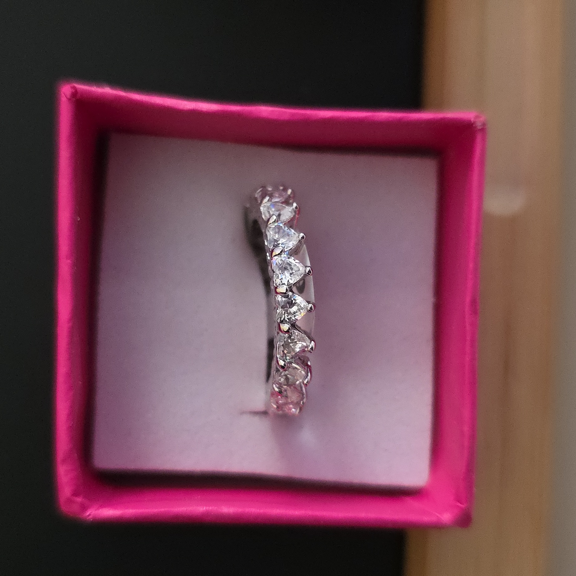 18k White Gold Filled Eternity Ring Heart Cut Cubic Zirconia Size 8